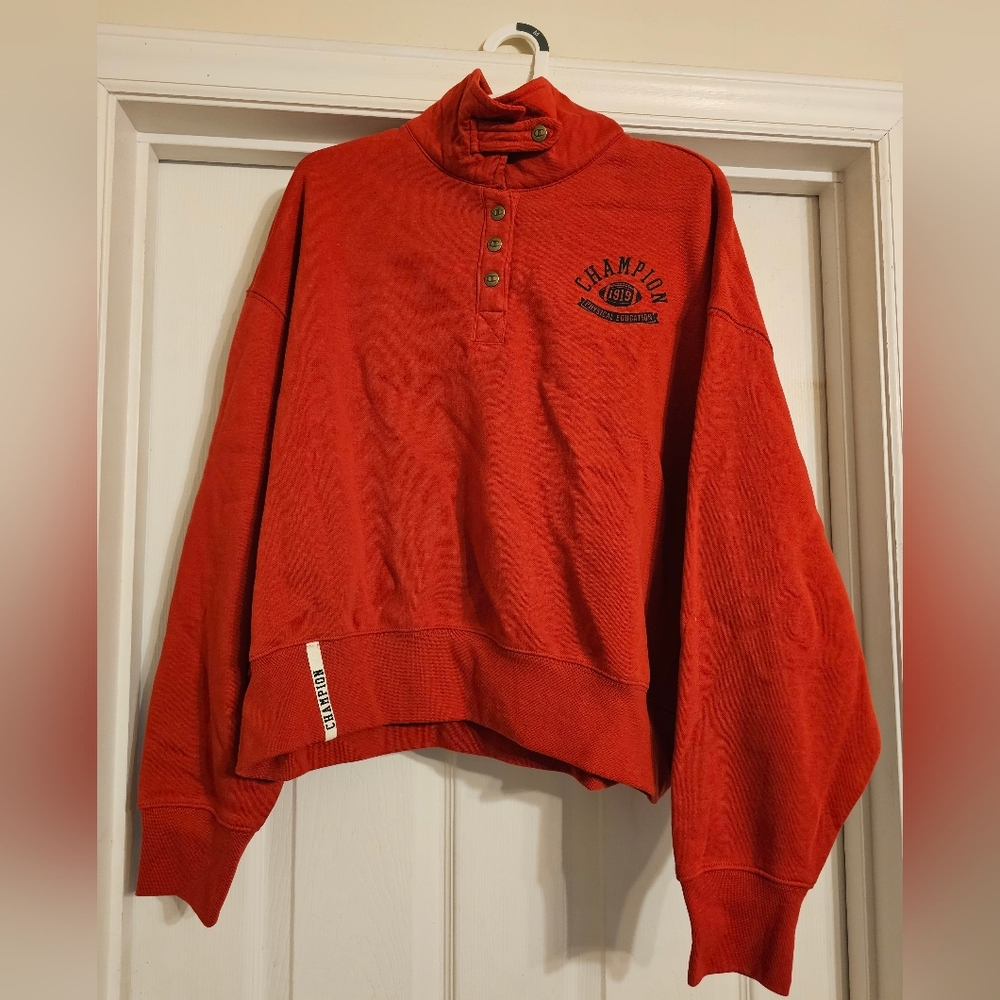 NWT Champion Rec Center Long Sleeve Fleece. 1/4 Snap Cropped Pullover.Size:M